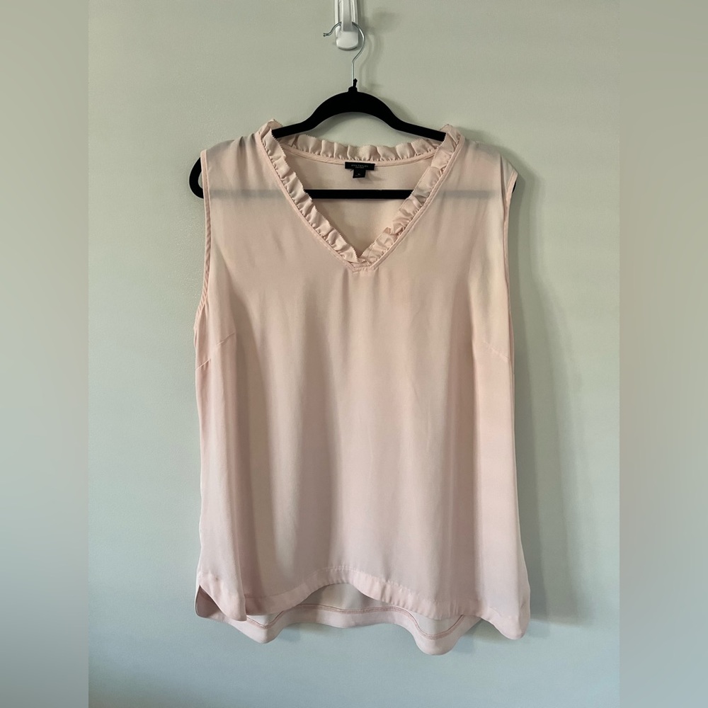 Ann Taylor Blush Ruffle V-Neck Blouse